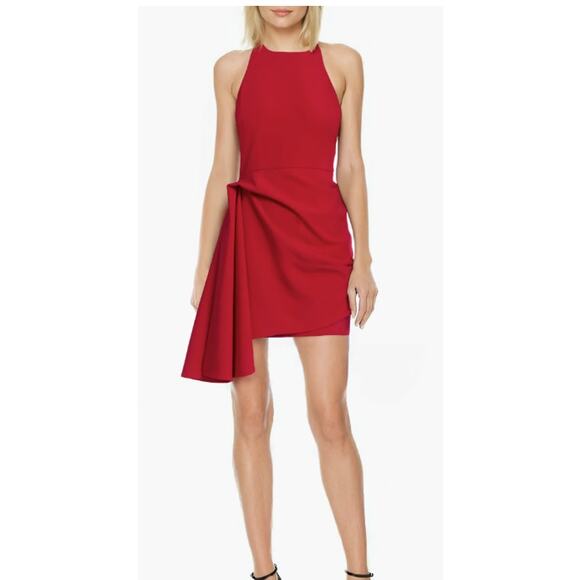 Jewel Badgley Mischka Size 14 Cherry Red Side Drape Sleeveless Wrap Mini Dress - Picture 8 of 9